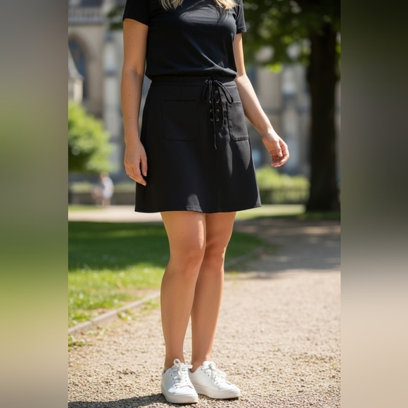 Cato Faux Suede Black Midi Skirt with Lace-Up Detail 20W - Picture 3 of 5